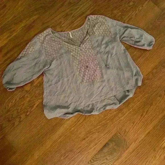 Free People Moon River Boho Lace Panels Peasant Top Balloon Sleeve Size Small - Picture 11 of 15